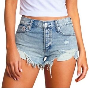 We The Free People Distressed Vibrations Cutoff‎ Light Blue Denim Shorts